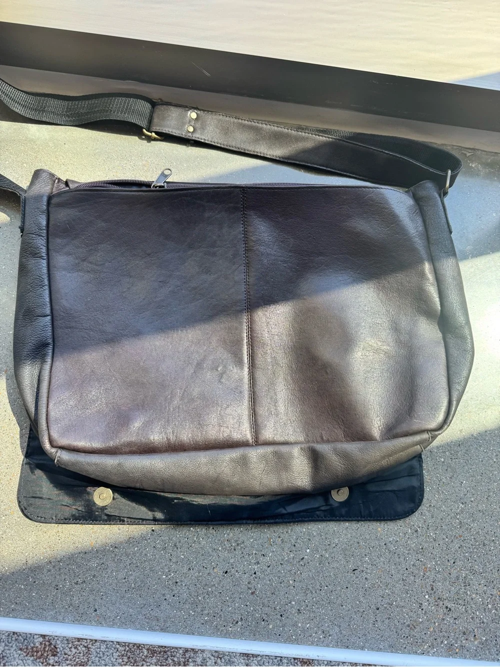 EKA Brown Distressed Pebble Leather Messenger Bag — Made in Colombia